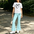 thumbnail image 5 of Juorvia Girls 2 Piece Outfits Summer Loose Fitted Crew Neck T-Shirts Micro Flare Elastic Waist Pants(11-12 Years,Blue1), 5 of 6