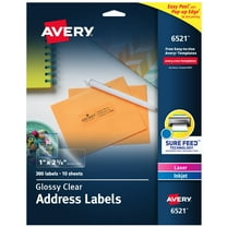 Avery Address Labels, 1" x 2-5/8", Film, Glossy Clear, Laser/Inkjet, Sure Feed, 300 Labels (6521)