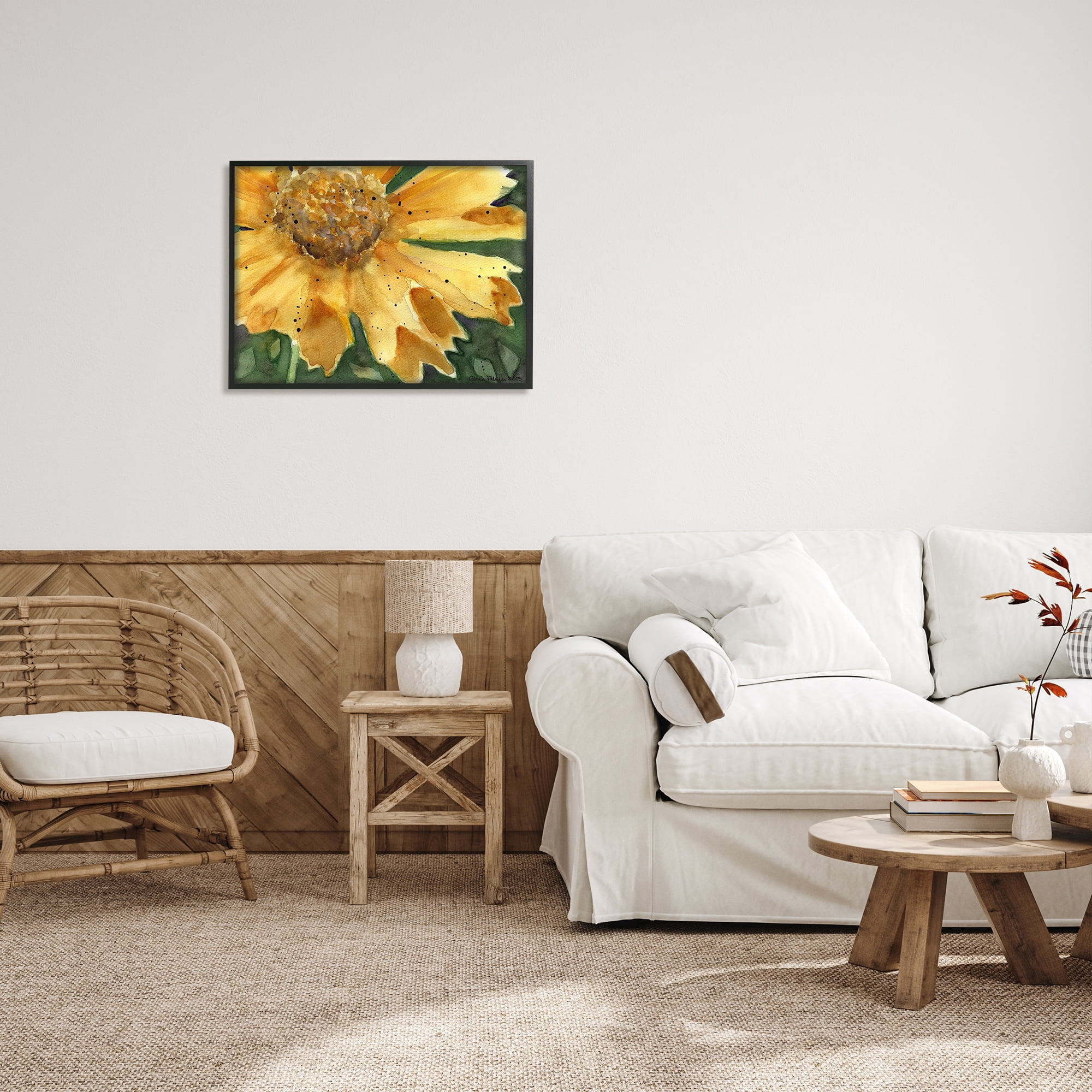 Stupell Industries Modern Sunflower Watercolor Botanical & Floral Painting Black Framed Art Print Wall Art, 30 x 24