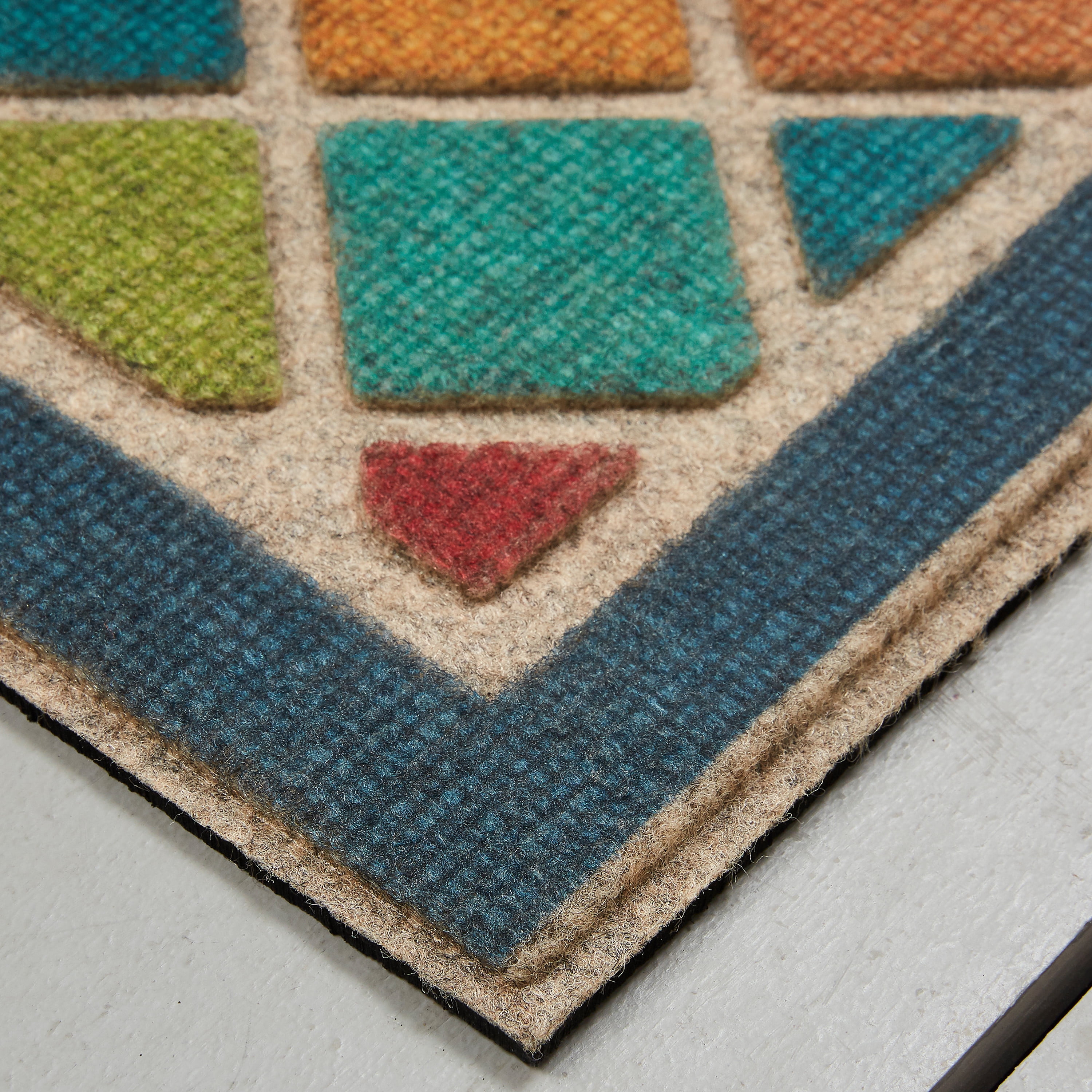 Mohawk Home Ornamental Entry Mat Ornamental Crosshatch Mat Scatter, 2'x4', Teal & Orange