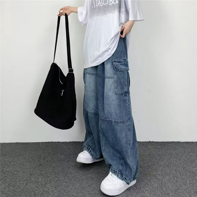 DanceeMangoo Baggy Jeans Mens Womens Harajuku Wide Leg Casual Vintage  Streetwear Hip Hop Trendy Denim Pant Goth Y2k Jeans