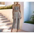 thumbnail image 4 of Women'S Summer Colorful Striped Tube Top Dress Set Two Piece Suit Grey M, 4 of 9