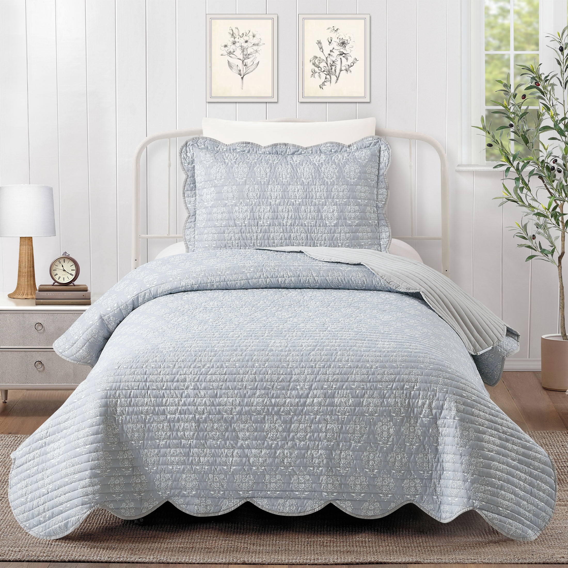Mainstays Gray Paisley 2-Piece Quilt Set, T/TXL