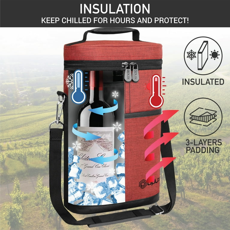 OPUX 2 Bottle Wine Carrier Tote Insulated Leakproof Wine Cooler Bag Wine Travel Bag for Picnic BYOB Beach Portable Wine Bottle Carrying Case Gift