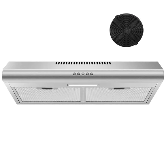 24 inch Under Cabinet Range Hood Stainless Steel 280 CFM Kitchen Top Vent Cooking Hood Fan w/ LED light Carbon Filter