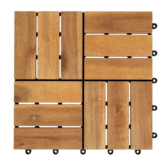 Costway 12 x 12 Acacia Wood Interlocking Deck Tiles, 27 PCS Waterproof Flooring Tiles