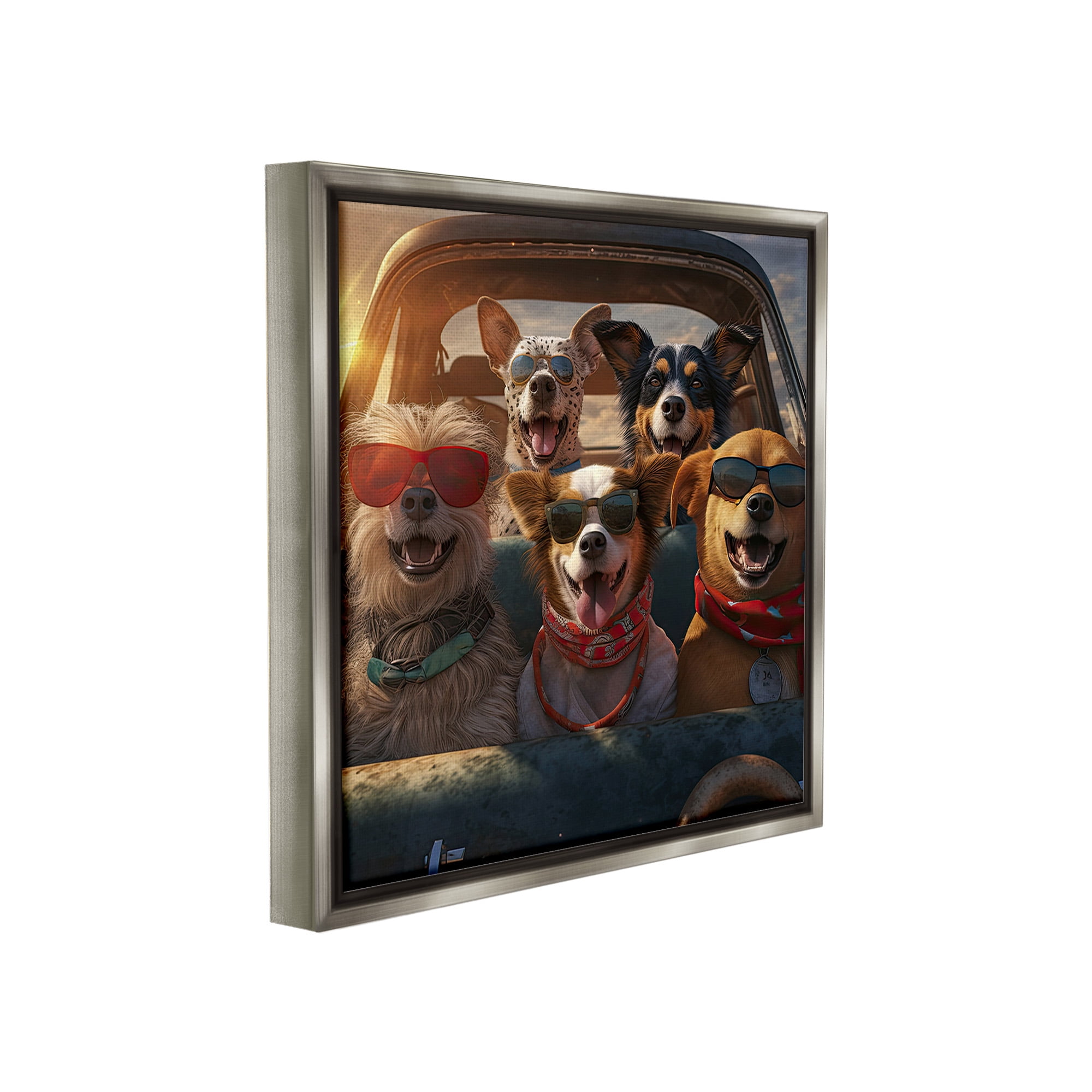Stupell Industries Dogs on Road Trip Animals & Insects Painting Gray Floater Framed Canvas Art Print Wall Art, 25 x 25