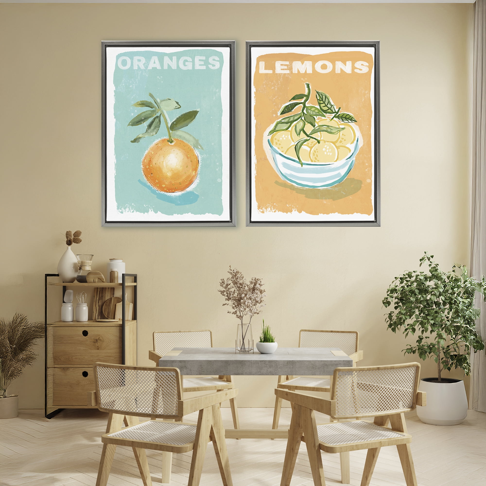 Stupell Industries Citrus Twist Motif 2 Piece Gray Framed Floater Canvas Set, design by Chad Barrett