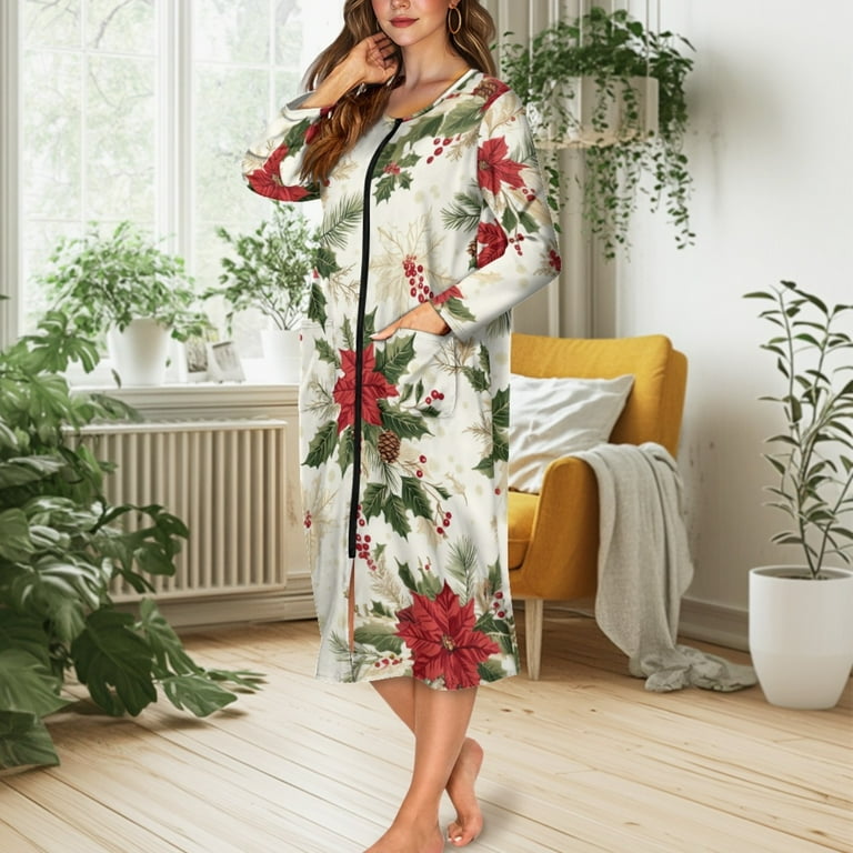 Yuyamidu Poinsettia Bathrobe Sleepwear for Women Christmas Long Sleeve Robe with Zipper Lightweight Long Robes Loose Mid-Calf Length Nightgowns Xmas Crewneck Dressing Gown Plus Size 3XL - Walmart.com Yuyamidu Poinsettia Bathrobe Sleepwear for Women Christmas Long Sleeve Robe with Zipper Lightweight Long Robes Loose Mid-Calf Length Nightgowns Xmas Crewneck Dressing Gown Plus Size 3XL - Walmart.com