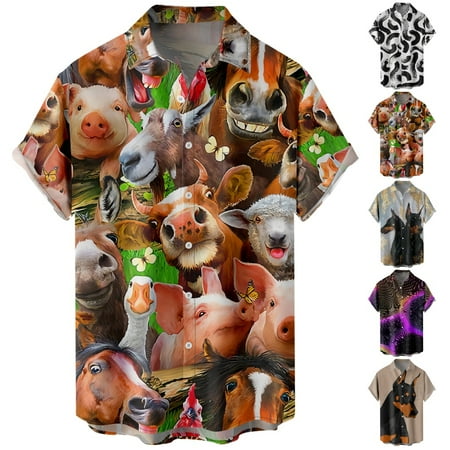 

Plus Size Button Up Hawaiian Shirts with Breast Pocket Breathable Clothing Regular & Big Man Sizes