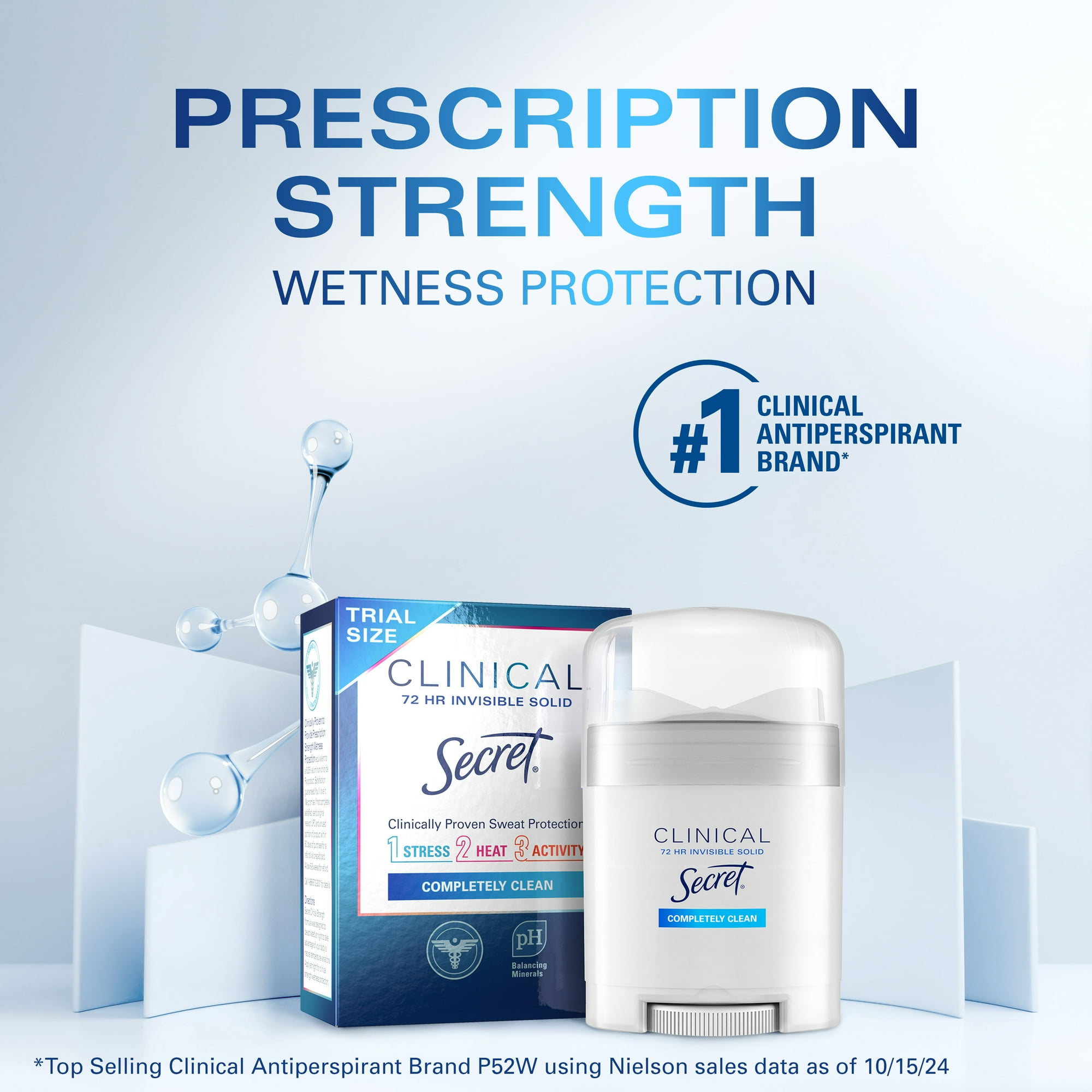 Secret Clinical Strength Invisible Solid Antiperspirant and Deodorant for Women, Completely Clean, 0.5 oz