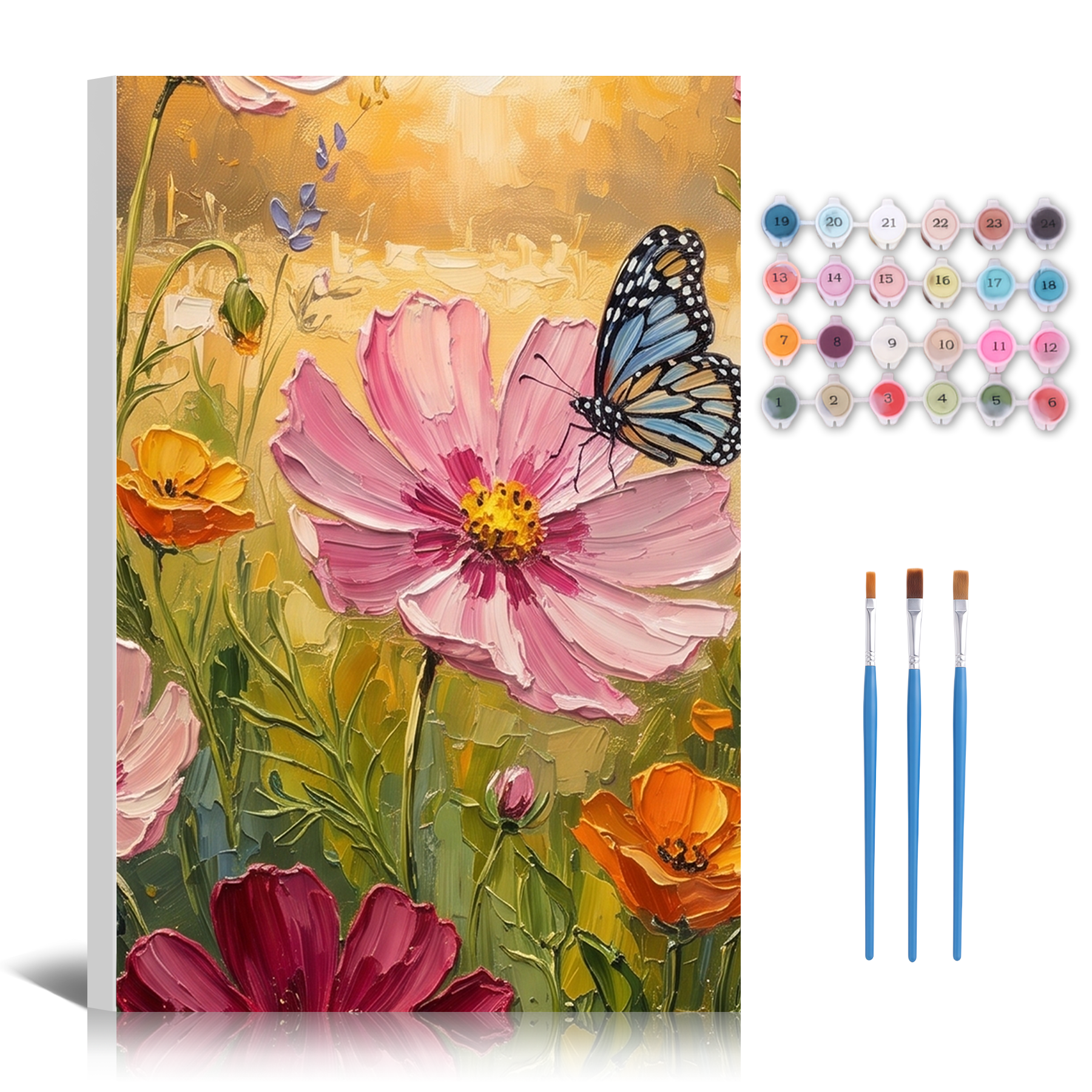 Paint by Numbers Kit Adults - Framed Wildflower Butterfly DIY Oil Paintings Vivid Natural Scenery Daisy Canvas Art Kits for Beginners Family Friends Holiday Craft Wall Decor