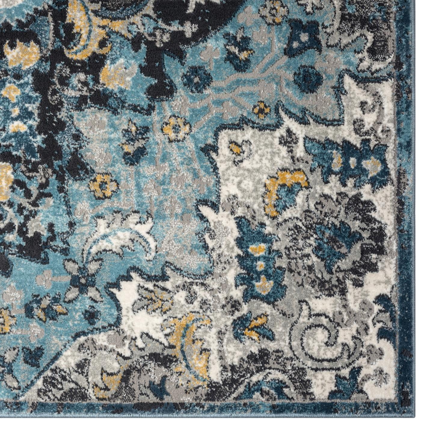 Luxe Weavers Moroccan Blue 8x10 Medallion Area Rug, Floral Living Room Carpet