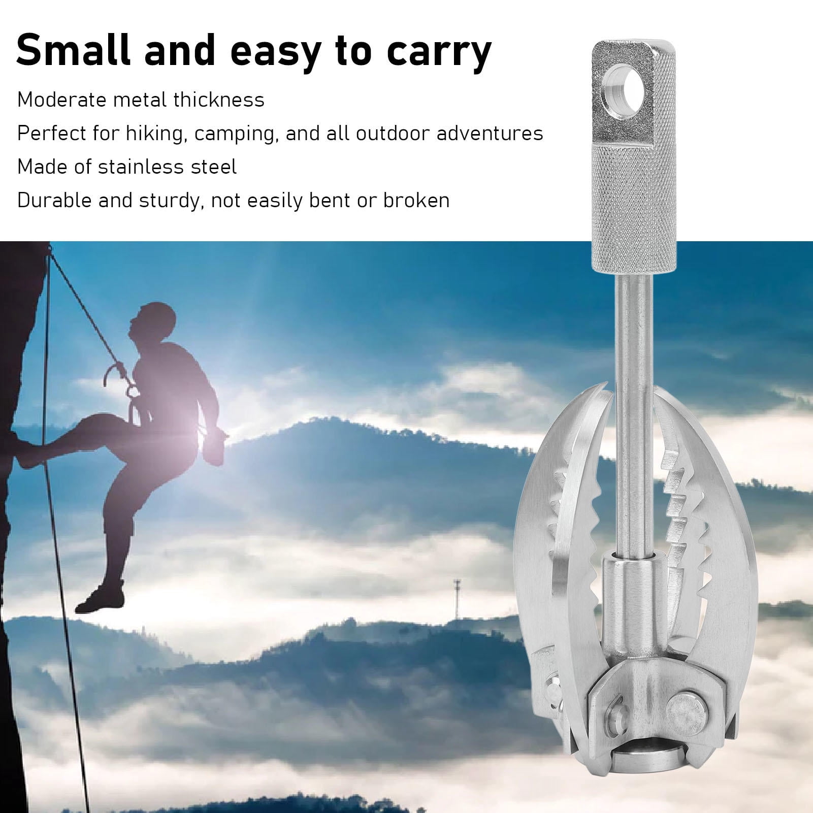 LAZIOEGR Compact 4‑Claw Stainless Steel Folding Grappling Hook – Durable Outdoor Survival Gear for Hiking, Camping, Climbing, Rescue & Exploration