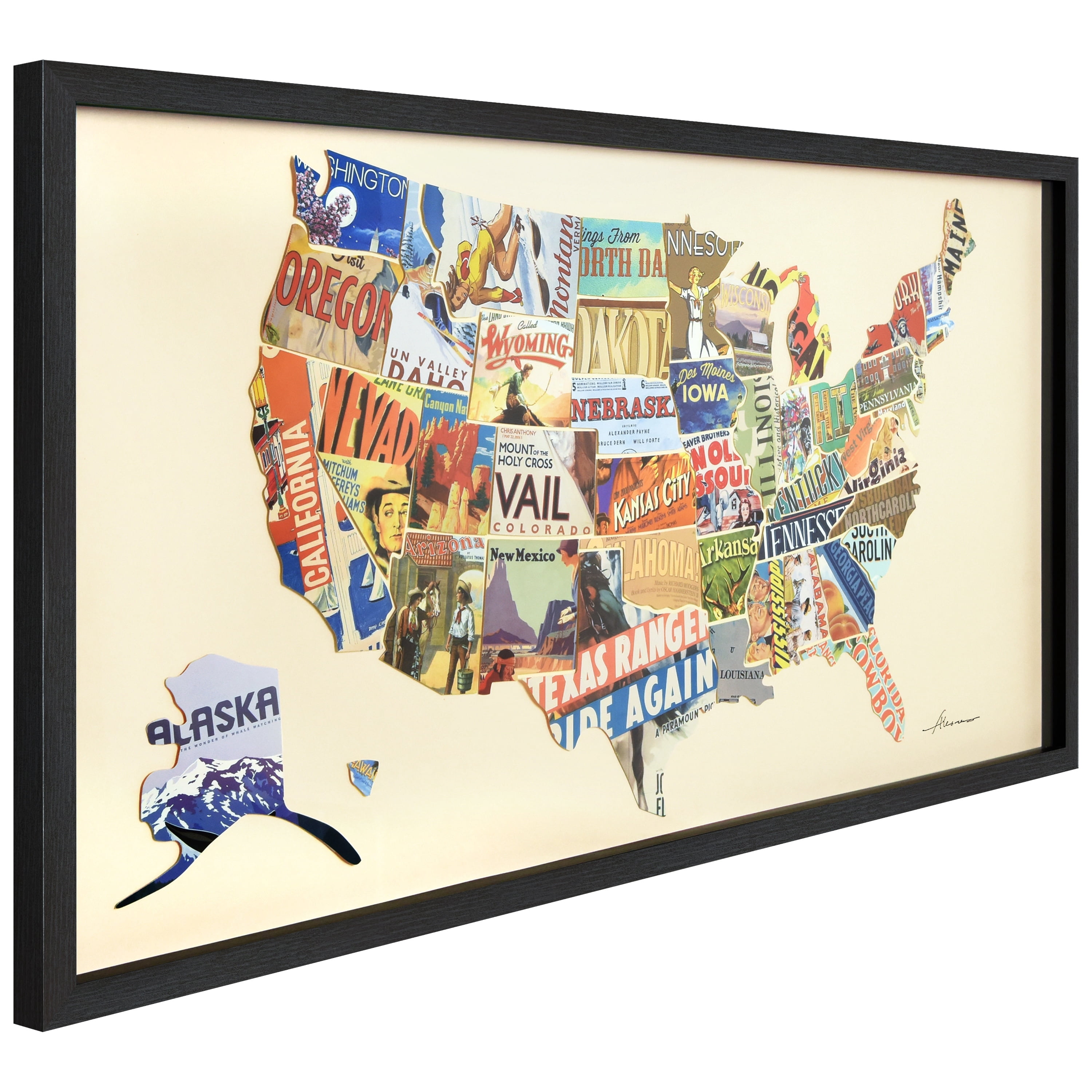 Direct Across America Dimensional Collage 48.00" x 25.00" Framed Painting Art Prints, by Empire Art