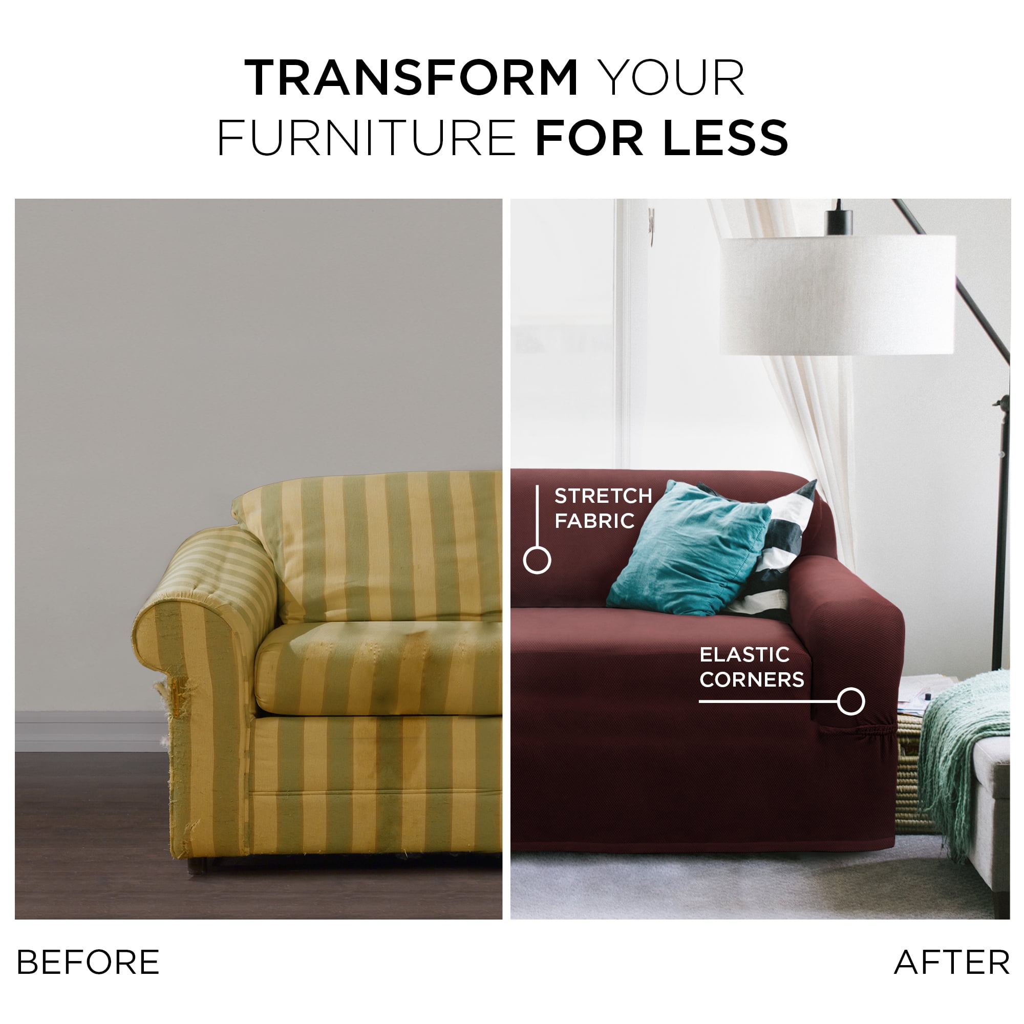 Mainstays Pixel 1-Piece Stretch Sofa Slipcover, Wine