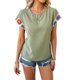thumbnail image 1 of Blusas de Verano para Mujer, Camisetas Casuales de Corta, Cuello Redondo, Blusas Bohemias con Estampado Floral de Crochet. Verde L, 1 of 10