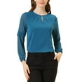 thumbnail image 1 of BLUSA DE CHIFFON PARA MUJERES INSPIRE CHIC CON ESCOTE EN FORMA DE LLAVE Y MANGAS PATCHWORK, TOP ELEGANTE PARA TRABAJO XL AZUL LAGO, 1 of 6