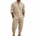 thumbnail image 2 of VBTAPA Men 2 Piece Outfits Long Sleeve Casual Button Down Shirt and Pants Sets Summer Beach Vacation Matching Set Khaki XL, 2 of 9