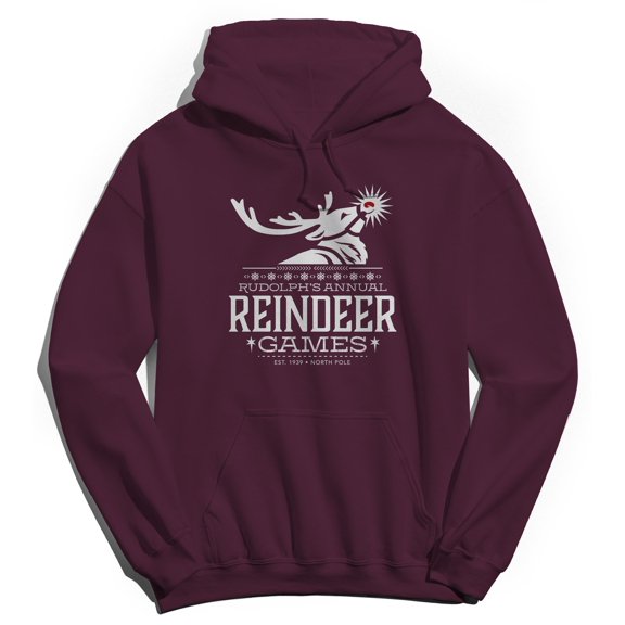 Haywood & Main Reindeer Games Graphic Maroon Men's Cotton Pullover Hoodie