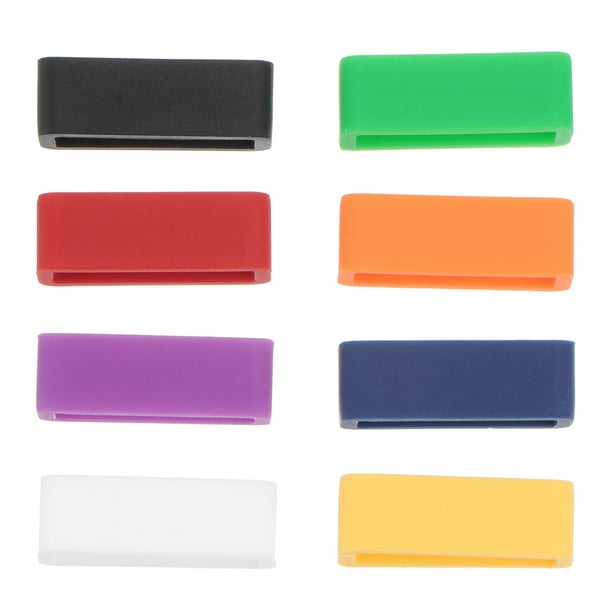 EeaseMX 8 hebillas de silicona para correa de reloj, accesorios anticaída, prácticos, de 20 mm (blanco, amarillo, rojo, morado, verde, azul, negro y naranja)