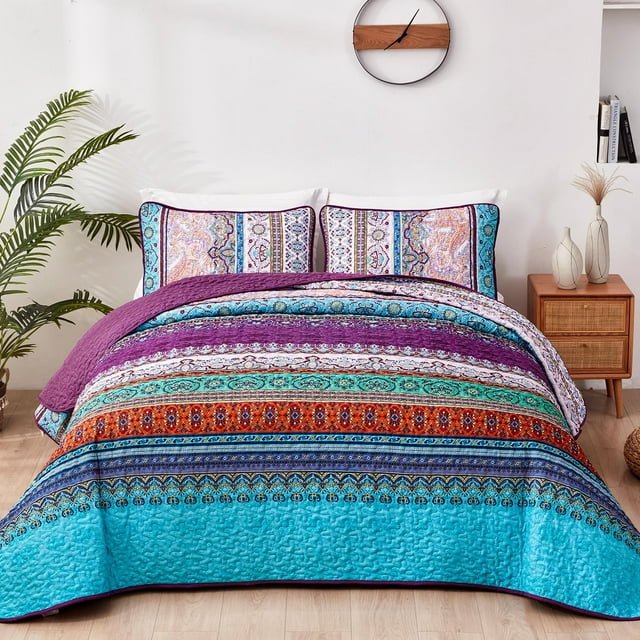 Juego de edredón WONGS BEDDING, color morado, tamaño doble, 2 piezas