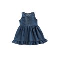 thumbnail image 2 of ITFABS Kids Dress, Girls Solid Color Ruffled Round Neck Sleeveless One-Piece, 2 of 9