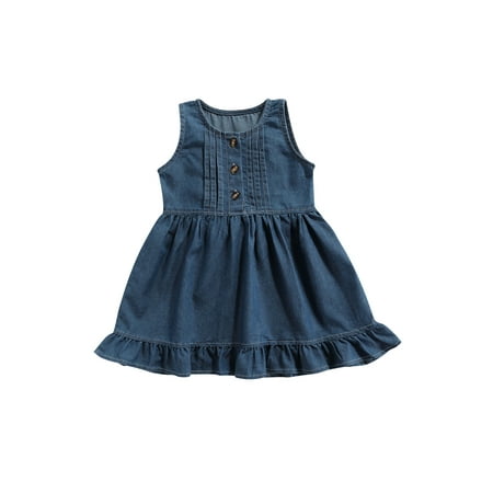 

TheFound Toddler Baby Girls Summer Clothes Sleeveless Dress Buttoned Ruffle Skirt Long Skirt