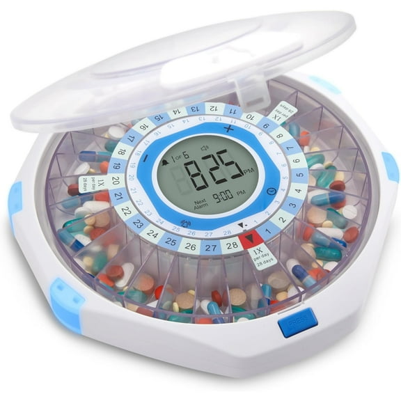 LiveFine WiFi Automatic Pill Organizer with Remote Medication System, Lock & Key, 28-Day, Frosted