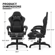 MoNiBloom Swivel Gaming Chair, Reclining Computer Chair with Footrest and Lumbar Support, Adjustable Office Chair with Headrest, Black