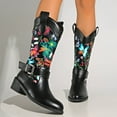 thumbnail image 2 of Rokment Womens Vintage Floral Wide Calf Cowboy Dress Boots Beach Casual Flower Buckles Chunky Mid Heel Western Cowgirl Tall Boots, 2 of 7