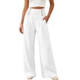 thumbnail image 2 of Bloomae Women's Casual Wide Leg Pants Smocked Elastic High Waist Chic Button Decoration Palazzo Lounge Trousers Loose Comfy Work Business Pants with Pockets, 2 of 6
