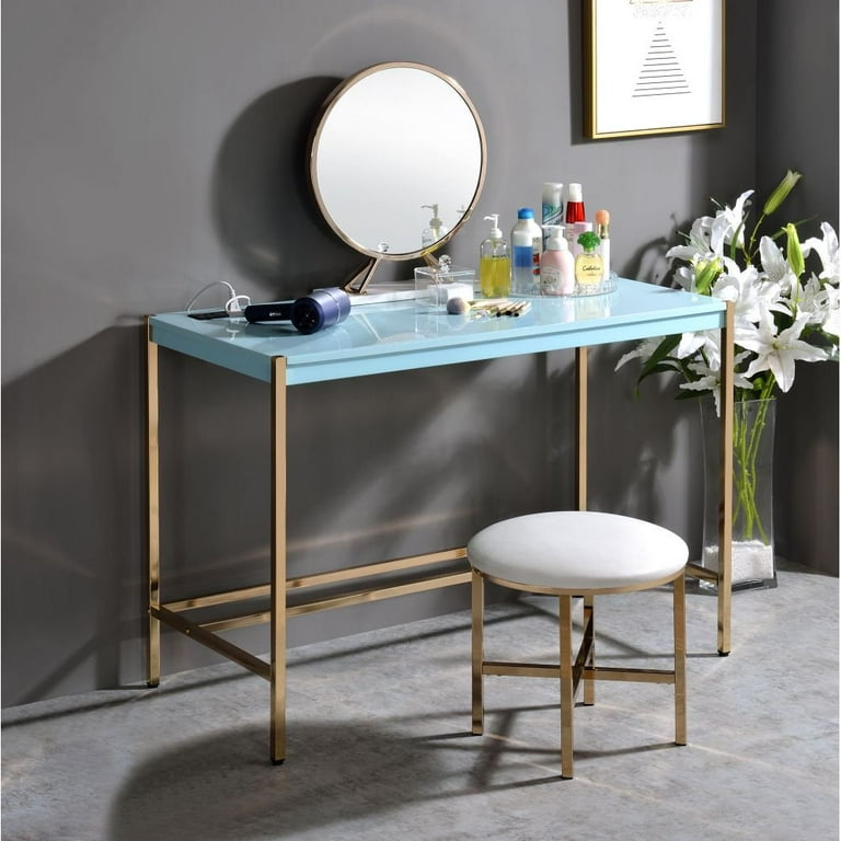 Hassch Modern Small Writing Desk Computer Table with Built-in USB Port &  Plug Gold Frame Dressing Table, Blue - Walmart.com