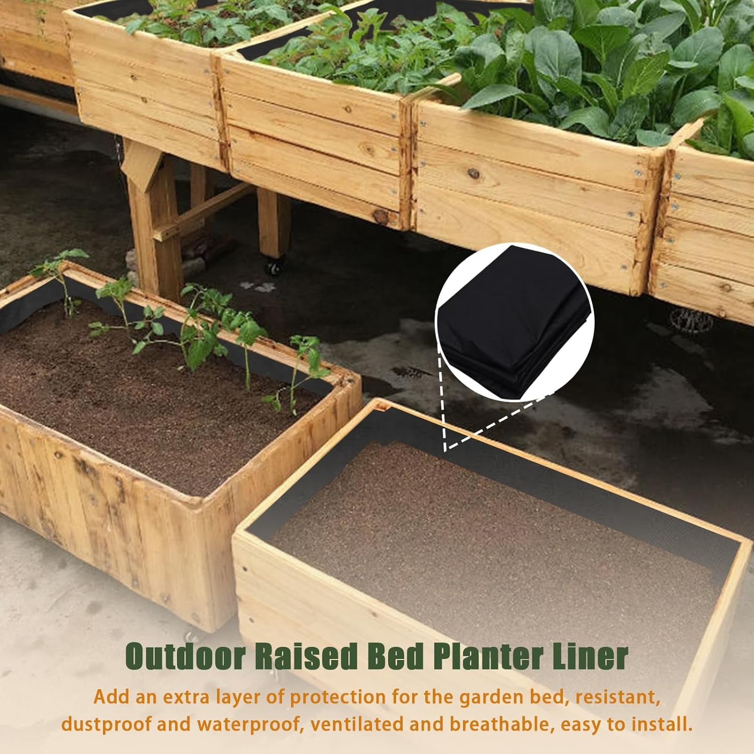 Raised Garden Bed Liner,1pack of Black Plant Container Liner,5.31x9.51ft Portable Non Woven Fabric Mat for Garden Fence