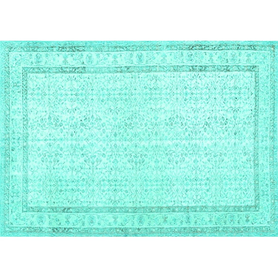 Ahgly Company Machine Washable Indoor Rectangle Persian Turquoise Blue Traditional Area Rugs, 8' x 10'