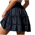 thumbnail image 4 of New Summer Arrivals SMihono Women's Summer Skirt Drawstring Elastic High Waist Boho Solid Layered Ruffle Pleated Beach Mini Skirt Navy 6, 4 of 7