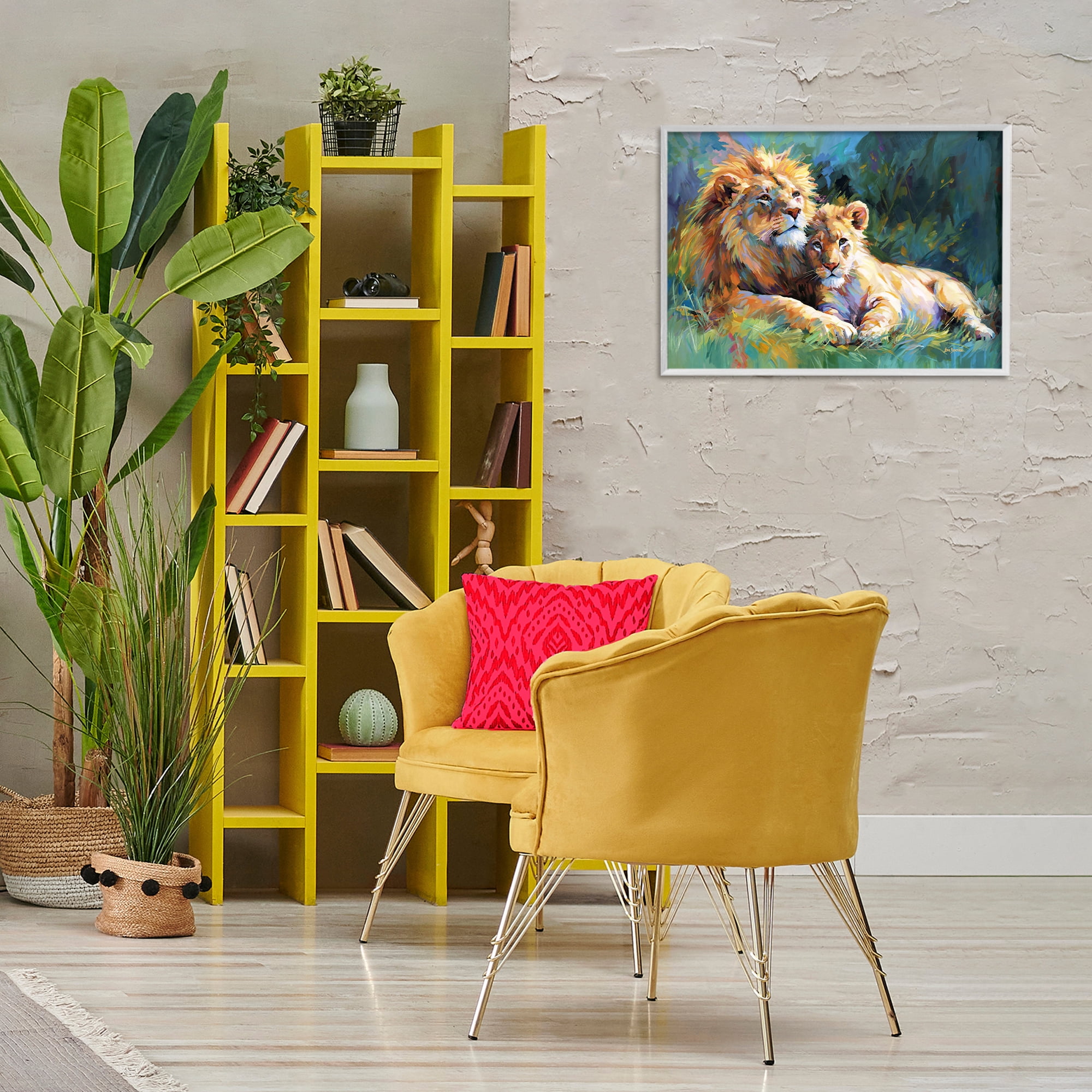 Stupell Industries Lion's Embrace Portrait Animals & Insects Painting White Framed Art Print Wall Art, 24 x 16