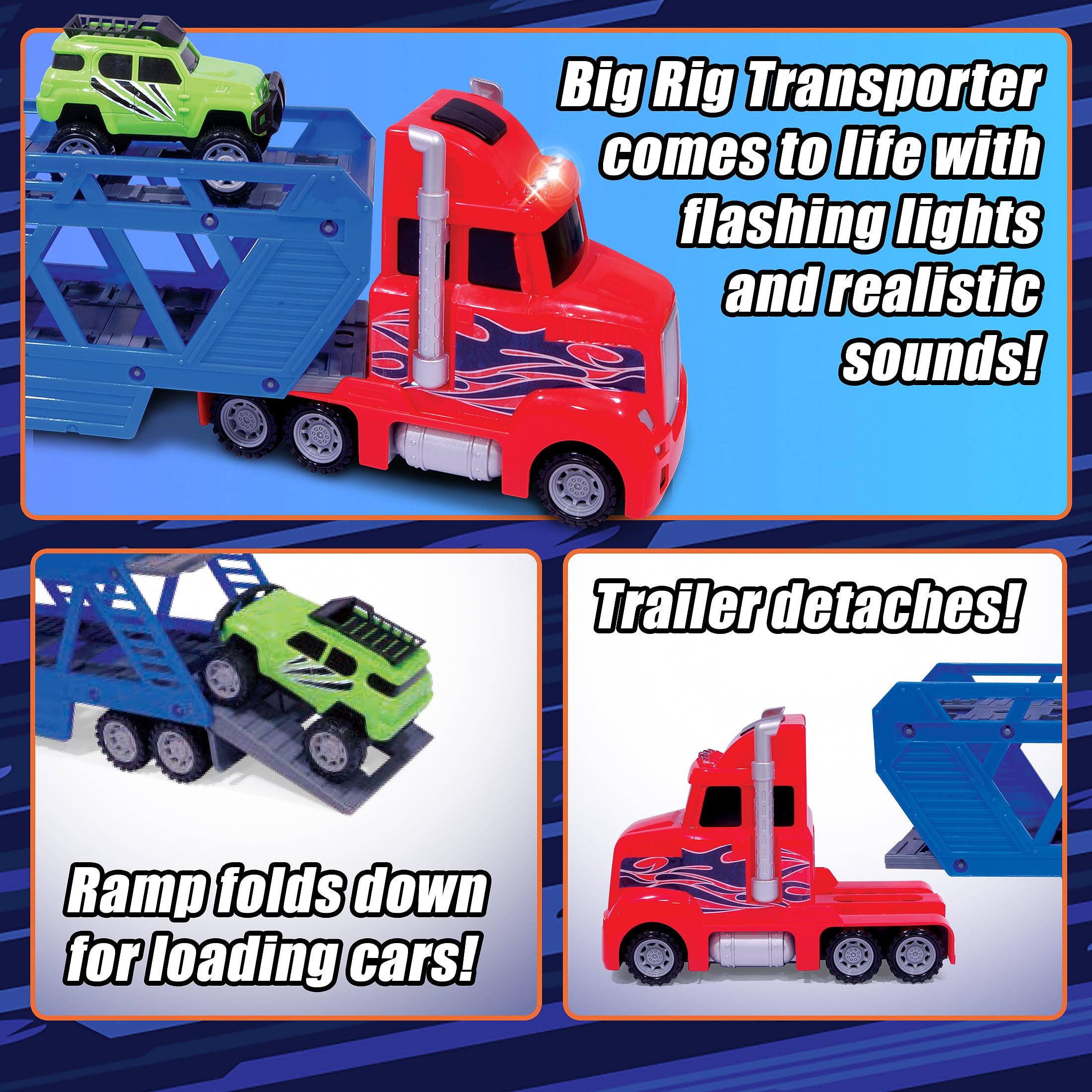 Adventure Force Light and Sound Big Rig Super Transporter, 12 Piece Set, 24 Inch Full Length SemiTru(图3)