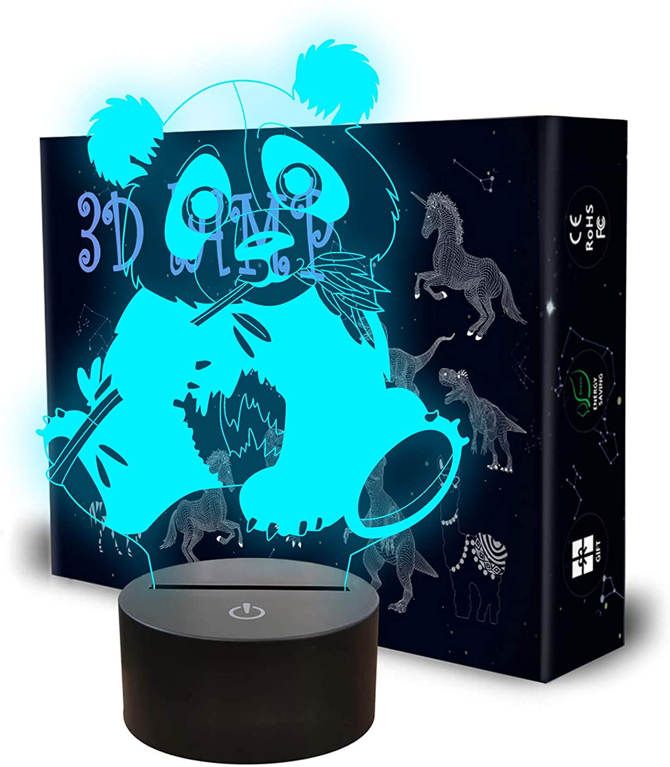 3D Printing Panda Lamp USB LED Night Light Touch with Color Changing 