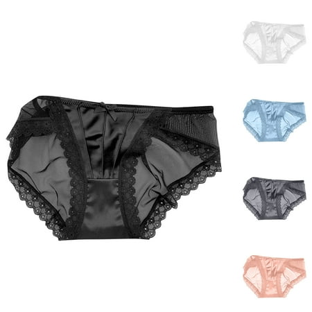 Patlollav Pntutb Womens French Vintage Satin Solid Color Lace Panties Sexy Mesh Briefs