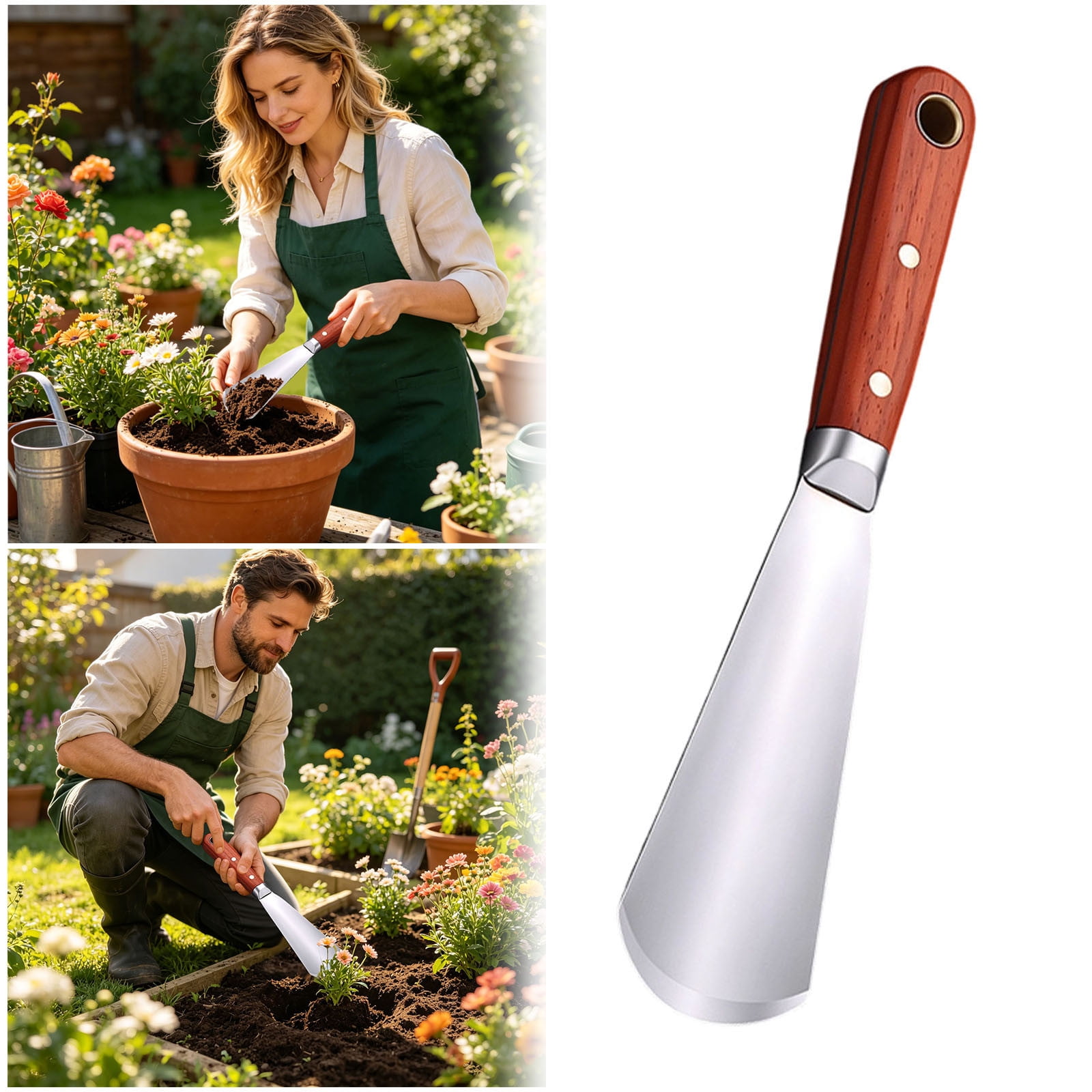 Stainless Steel Garden Trowel with Wooden Handle - Heavy-Duty Gardening Hand Tool for Planting Digging & Transplanting Comfortable Grip Shovel for Outdoor Gardening