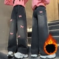 thumbnail image 3 of JTieacloth Cute Girls Jeans Pants Girls Lined Denim Pants Straight Leg Wide Casual Warm Winter Trousers For Toddler Big Kids Comfortable Soft Fabric,Sizes 6-7 Years, 3 of 7