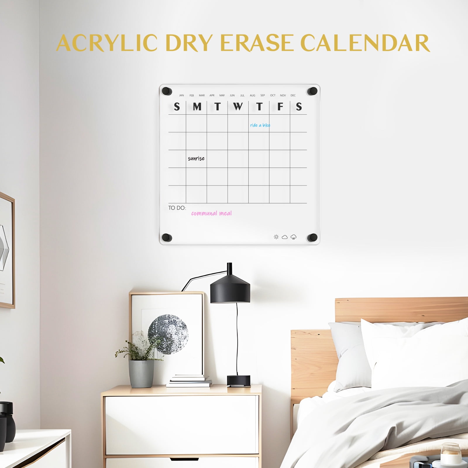 DOLLAR BOSS Reusable Acrylic Wall Calendar Clear Acrylic Monthly Wall Mounted Calendar Non-Magnetic 12"x12" Month Planner Memo Board for Home, Office, School, Task Organizer