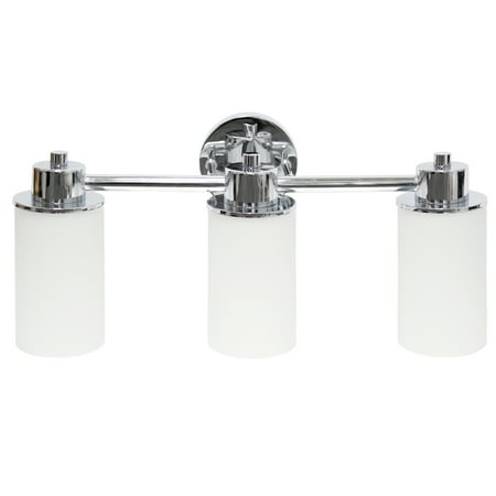 Lalia Home 3 Light Metal and Opaque White Glass Shade Vanity with Round Backplate, Chrome