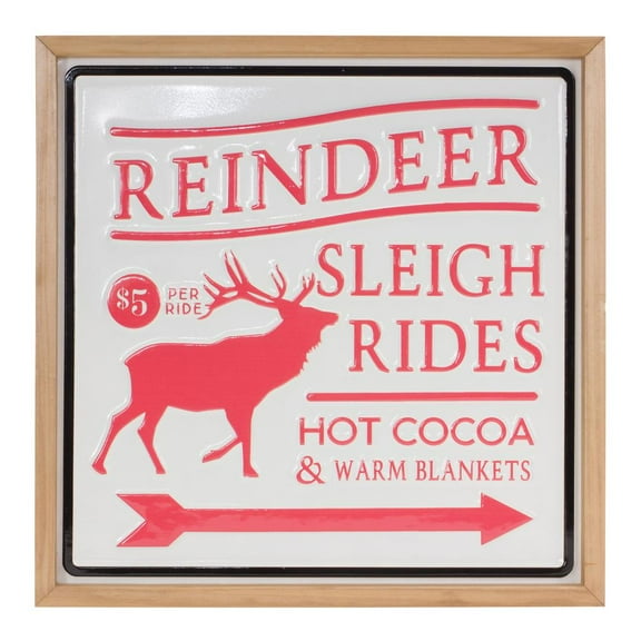 Melrose International LLC Reindeer/Sleigh Rides Sign 15.5"SQ Metal/Wood