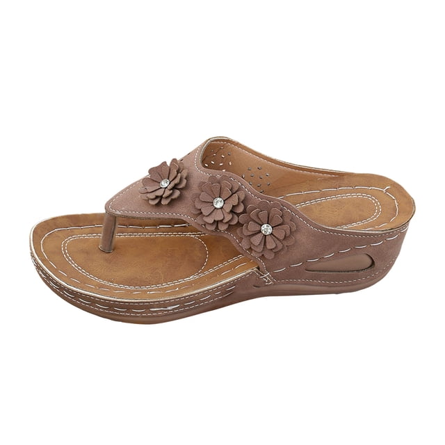 DXOUPM Sandals for Women Platform Wedge Flip Flops Sandals Floral Rhinestones Summer Shoes
