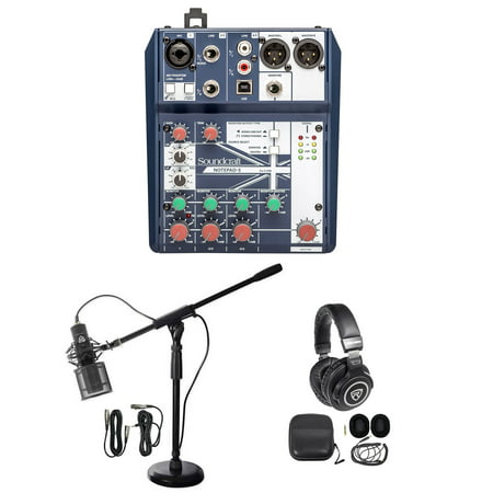 Podcasting Podcast Recording Bundle w/Soundcraft Mixer+Headphones+Pro