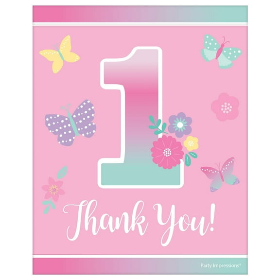 Butterfly Garden 1st Birthday Thank You Postcards W/ Envelopes (8ct)