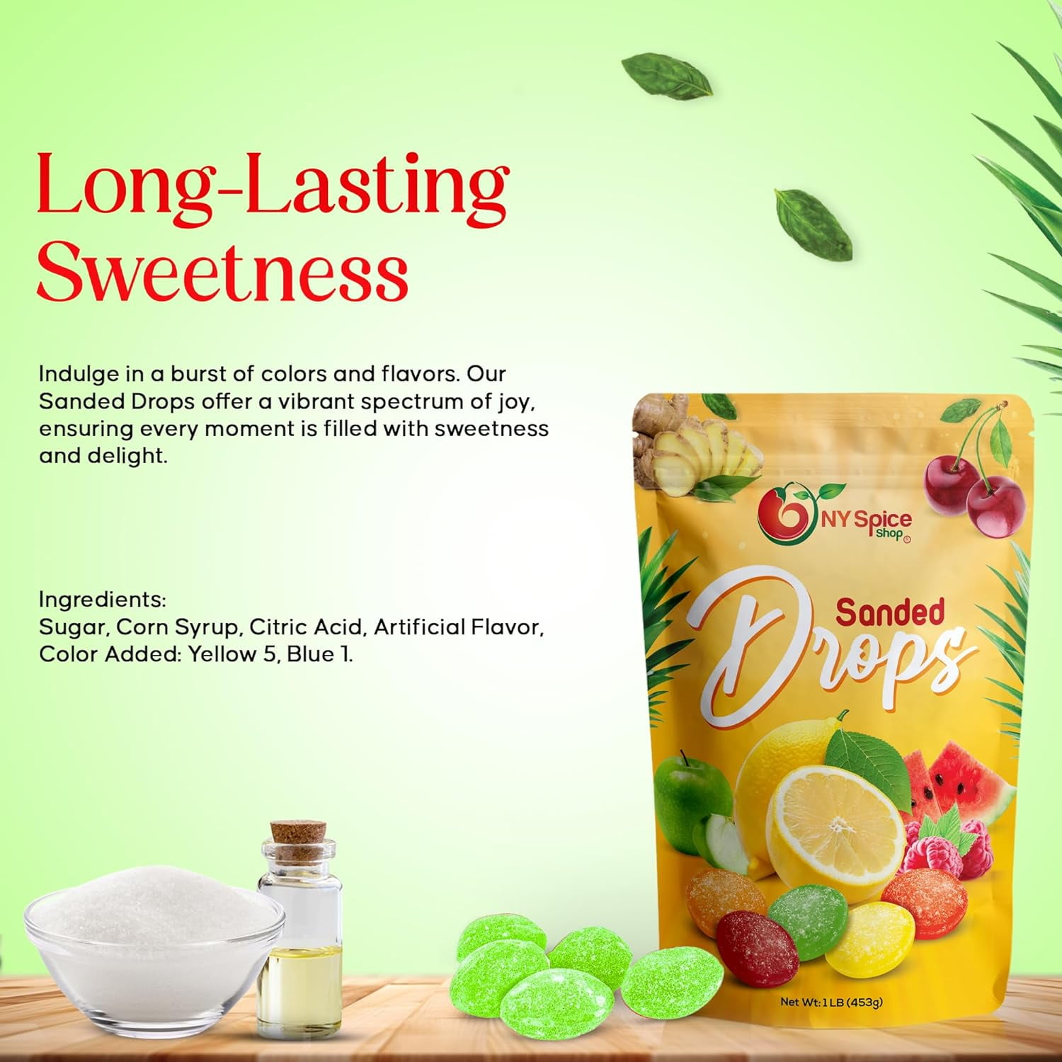 NY SPICE SHOP Sour Apple Sanded Candy Drops - 5 Pound - Classic Apple Flavored Hard Candy - Sour Drops Candy - Old Fashioned Sanded Drops - Perfect for Snacking, Sharing & Decor