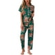 thumbnail image 1 of Conjunto de pijama de satén para mujer INSPIRE CHIC, top de seda con mangas cortas y pantalones, 2 piezas, pijamas XS verde-naranja, 1 of 6